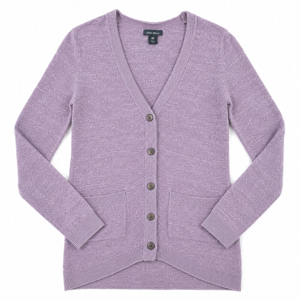 100% cotton lilac lavender lightweight cardigan vintage Eddie Bauer